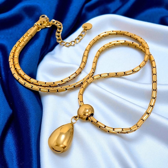 ποΈ Modern Luxe 18K Gold Plated Teardrop Pendant Necklace Trendy Minimalist Chic - Picture 5 of 13